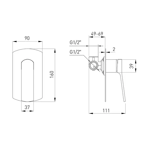 Набір гігієнічного душу прихованого монтажу Volle Solo (1510.101405+1586.190105) pistola gris SET20240403, Графіт - фото 2