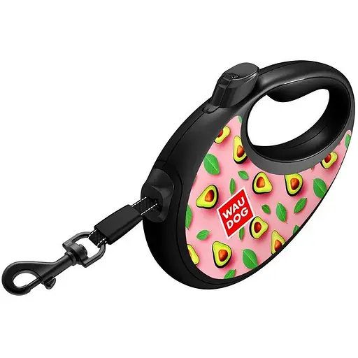 Повідець-рулетка для собак Waudog R-leash з контейнером для пакетів, малюнок "Авокадо на рожевому", світловідбивна стрічка, M - фото 3