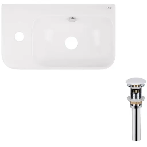 Комплект Qtap Tern: Раковина подвесная прямоугольная левая 450х250х158 мм White + Донный клапан PU02O (QT17115117LWN47327) - фото 1