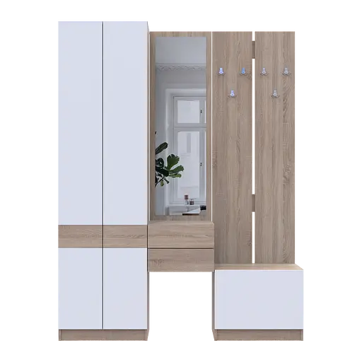 Прихожая Doros Сола Дуб Сонома/Белый ДСП / зеркало 165х40х215 (42005147) - фото 4