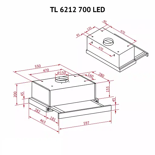 Вытяжка телескопическая PERFELLI TL 6212 Full BL 700 LED - фото 12
