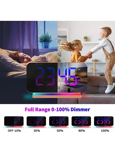 Цифровий будильник Барвисте нічне світло Дзеркальна поверхня RGB LED Електронний будильник EN8853A-RGB - Рожеве золото - фото 2