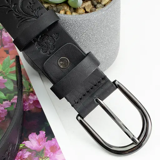 Ремінь жіночий шкіряний з квітами SF-3533 чорний (130 см) - фото 5