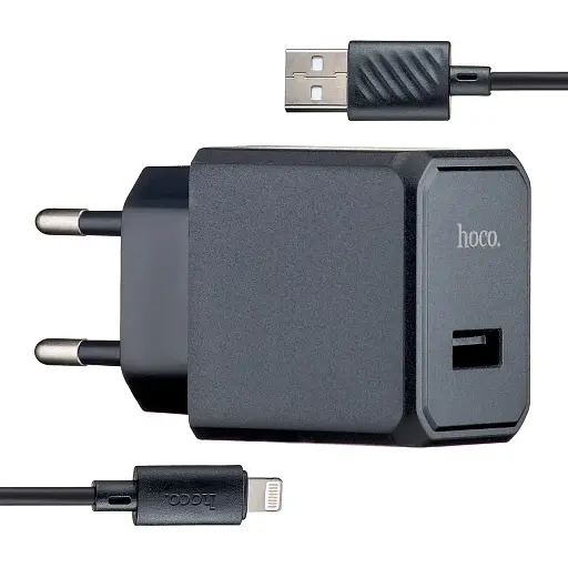 Сетевое зарядное устройство Hoco CS11A Ocean single port charger set (iP) (EU) Черный - фото 1
