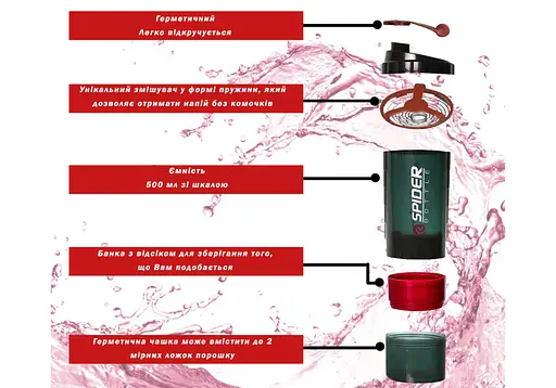 Шейкер спортивний EasyFit Spider 0,5л Чорно-червоний (EF-7200-R) - фото 3