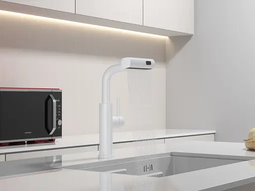 Cмеситель для кухни водопад с выдвижной лейкой белый Nett LW-35 Белый - фото 2