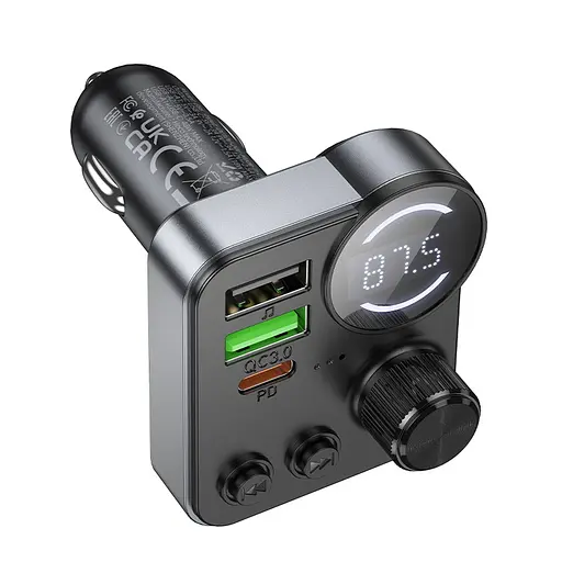 АЗП з FM-модулятором HOCO E86 Alegria 48W dual port PD30W+QC3.0 car BT FM transmitter Black - фото 6
