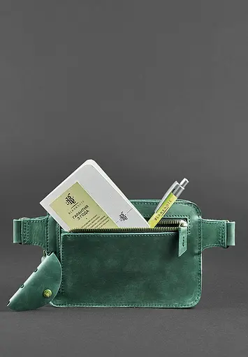 Шкіряна поясна сумка Dropbag Mini зелена Crazy Horse - фото 5