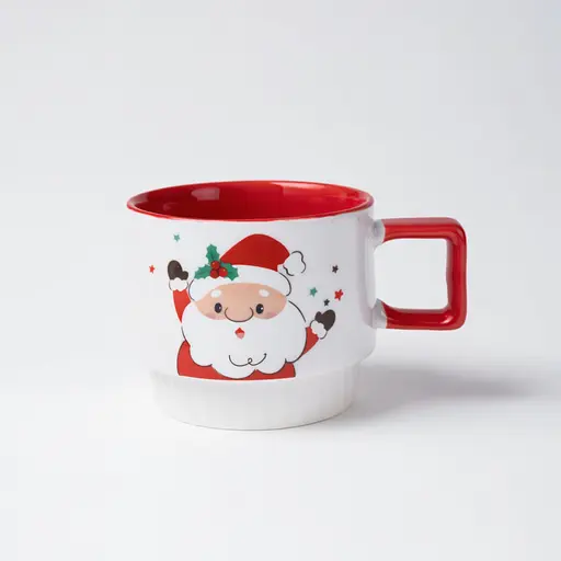 Новорічна порцелянова чашка для чаю і кави Санта 400 мл Білий з червоним Yiwu FM-CS-50D - фото 2