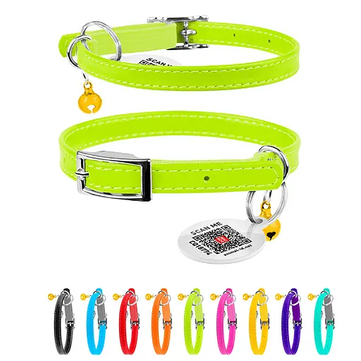 Нашийник для котів шкіряний Waudog Glamour з QR-паспортом без прикрас XXS Ш 9 мм Д 17-20 см салатовий - фото 2
