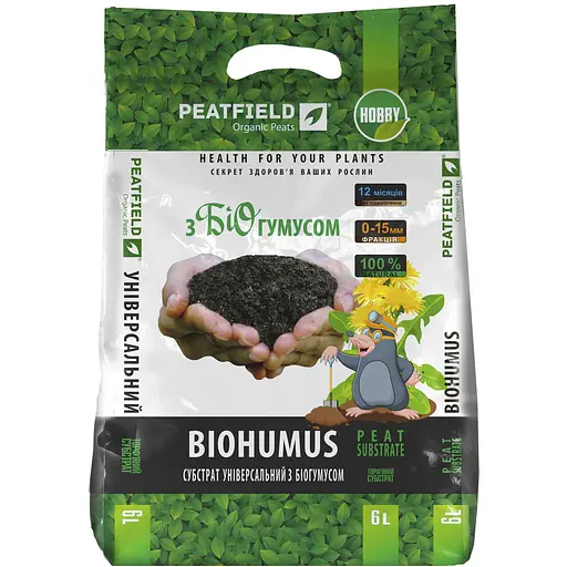 Торф'яний субстрат PeatField Універсальний з біогумусом 20 л (000015578) - фото 1