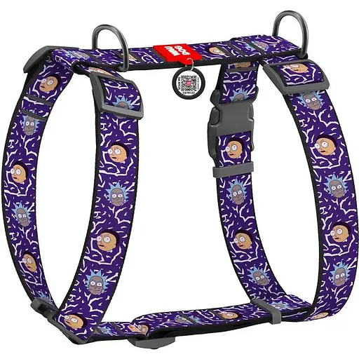 Шлея для собак Waudog Nylon анатомічна H-подібна з QR-паспортом, малюнок "Рік та Морті 2", пластиковий фастекс, XL