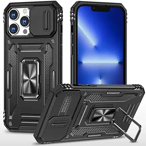 Чохол ударостійкий Epik Camshield Army Ring для Apple iPhone 12 Pro/12 (6.1) Чорний/Black - фото 1