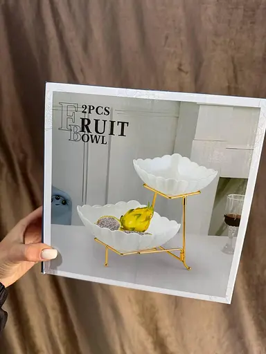 Двухъярусная фруктовница фарфорова на металлической подставке 15x20 см Белый - фото 8