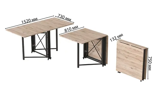 Стіл-книжка трансформер Оріон 2 Ferrum-decor 750x1520x730 Чорний метал ДСП Дуб Сан-Марино 16 мм (FRD-104584) - фото 6