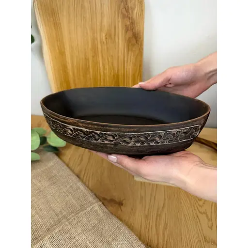 Блюдо під холодець керамічне (глиняне) різьблене Ангоб - фото 3