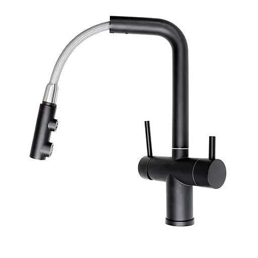 Смеситель для кухни с выдвижным изливом и подключением к фильтру черный Nett FWB-33 Черный - фото 2