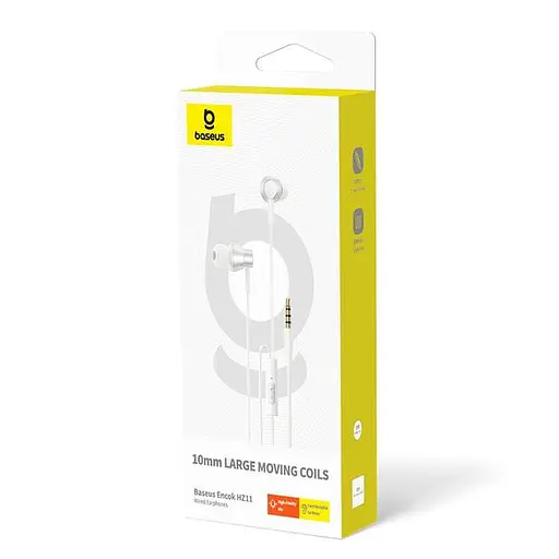 Проводные вакуумные наушники Baseus Encok HZ11 Wired Earphones, 3.5mm, 1.2m, (A00164200213-Z1) white - фото 4