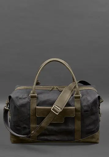 Дорожная сумка из конваса и натуральной кожи Crazy Horse темно-коричневая - фото 2