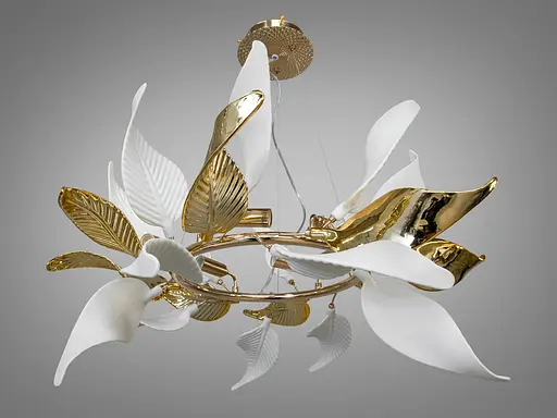 Красива підвісна люстра з порцеляновими елементами, 6 ламп, золото - фото 3