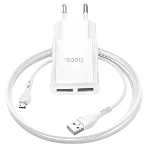 МЗП Hoco C88A Star round 2.4A (2USB-A) + кабель USB to MicroUSB Білий - фото 3