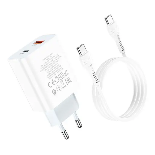 Блок зарядное устройство Hoco C97A на 2 порта 1 USB + 1Type-C 20 W с кабелем Type-C to Type-C - фото 6