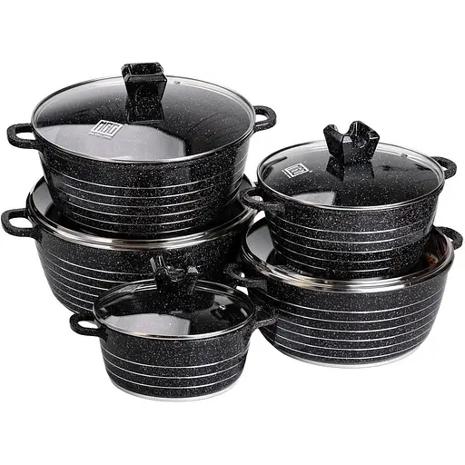 Набір каструль MGC алюмінієвих 2,5/4/5/7/9 л з мармуровим покриттям, чорний MGC HP-4-411B