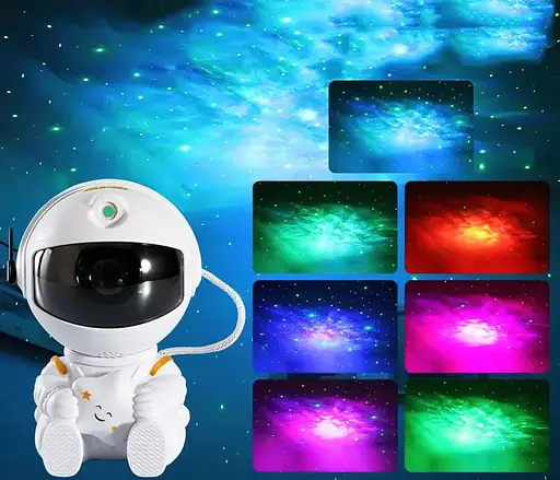 Ночник-проектор звездного неба Астронавт Astronaut, сидящий со звездой космонавт с пультом 8 режимов - фото 4