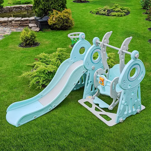 Дитяча гірка-гойдалка BAMBI WM19011-5 з баскетбольним кільцем, ш152-г184-в103см, голуба - фото 7