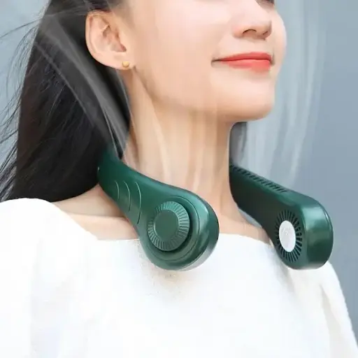 Вентилятор портативный на шею с аккумулятором Зеленый 5 Вт - фото 3