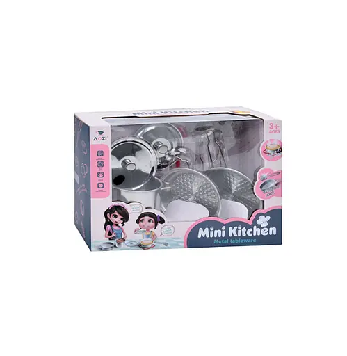 Набор посуды 1818-1 A металлический, 2 каструли, 2 крышки, сковорода, 2 лопатки, полотенечко, в коробке (6980306401074) - фото 2