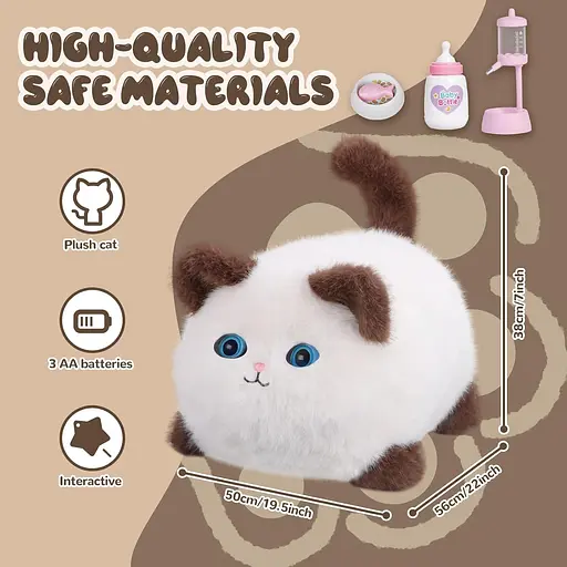 Интерактивная мягкая игрушка AiDA Smart Blinking Cat бело-коричневая (AD54098) - фото 5