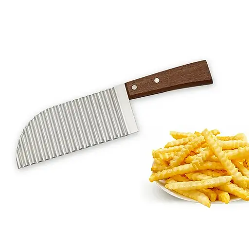 Нож волнистый для нарезки овощей и картофеля фри картофелерезка с деревянной ручкой 28.5 см, Kitchen Master 86294 - фото 6