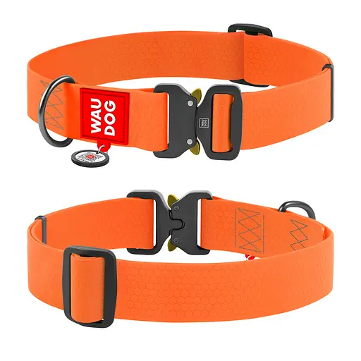 Ошейник для собак водостойкий Waudog Waterproof с QR-паспортом металлическая пряжка-фастекс Ш 40 мм Д 46-70 см оранжевый