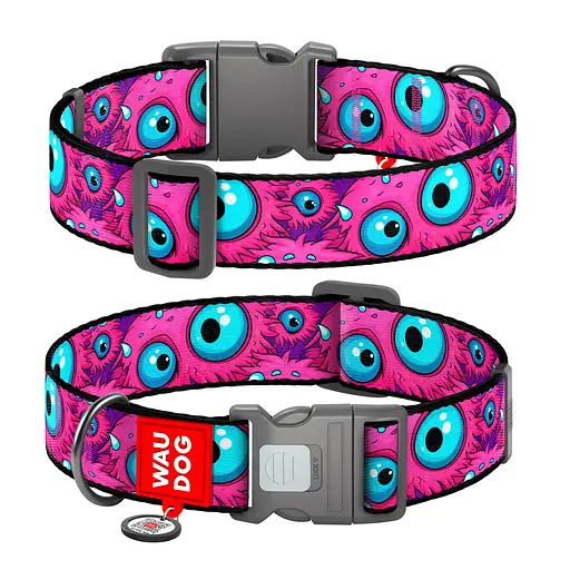 Ошейник для собак нейлоновый Waudog Nylon с QR-паспортом "Глаз монстра" пластиковый фастекс XXL Ш 35 мм Д 46-70 см
