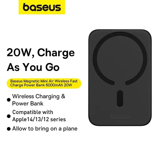 Павербанк Baseus Magnetic Wireless Mini Air Black 6 000 mAh / 20 Вт (P10059002113-00) - фото 12