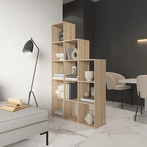 Книжная полка стеллаж Vays M-6 Дуб Сонома на 12 ячеек ЛДСП 108x29x178 см для дома офиса детской или гостиной