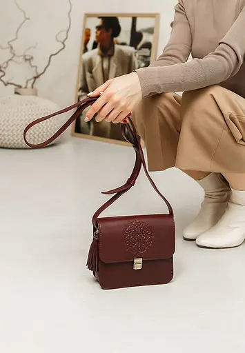 Шкіряна жіноча бохо-сумка Лілу бордова Krast - фото 2