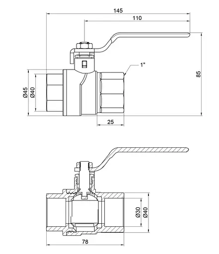 Кран кульовий Thermo Alliance Forte 1" ВВ прямий, PN40, важіль SF600W25 - фото 4