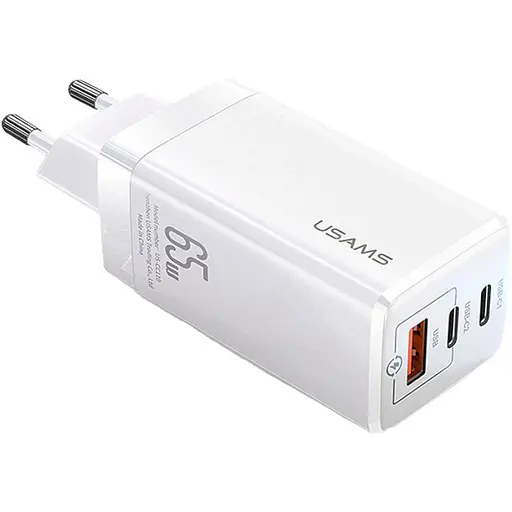 Зарядний пристрій на 3 виходи usb Usams GaN Mini US-CC110 65 W 5a (CC110TC02) A + 2*C біле - фото 2
