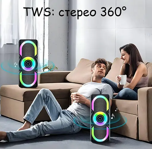 Портативная Bluetooth колонка E-4203 стереозвук караоке FM-радио LED-подсветка  AUX до 4 часов автономной работы 16 Вт Черный - фото 5