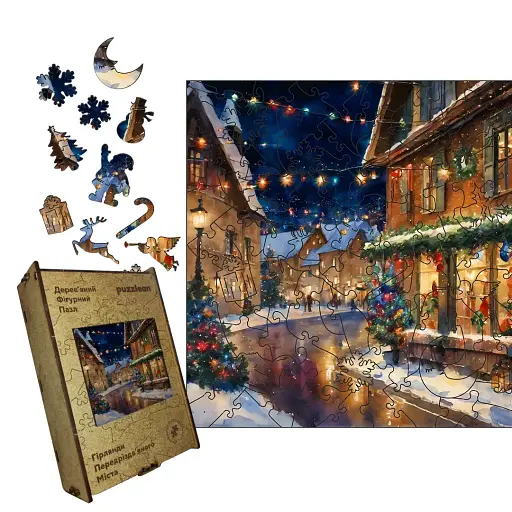 Пазл деревянный Гирлянды Ночного Города, А3, Картонная коробка 200 элементов