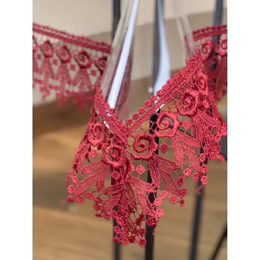 Силіконова скатертина з бордовим мереживом 7 см 170х150 см