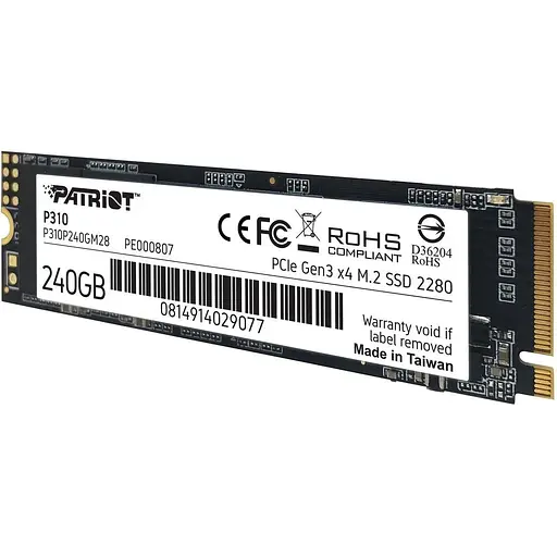 Накопичувач внутрішній швидкісний NVMe М2 SSD 240 ГБ - PATRIOT P310 - фото 1