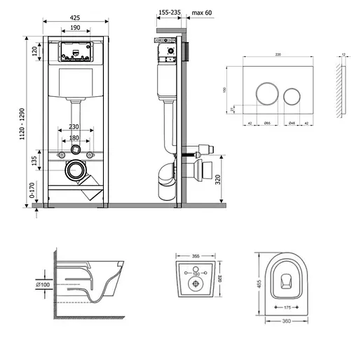 Набір Q-tap Nest 4 в 1 підвісний унітаз Swan Ultra Quiet 485x360x320 + комплект інсталяції QT16335179W45151 - фото 2