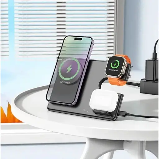 Беспроводная зарядка Hoco CQ1 3в1 для iPhone, iWatch/Airpods на 5-15W черная - фото 2