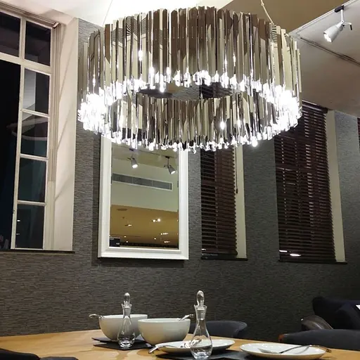 Підівісна люстра з хромованими пластинами Line.F Діаметр 60см - фото 1