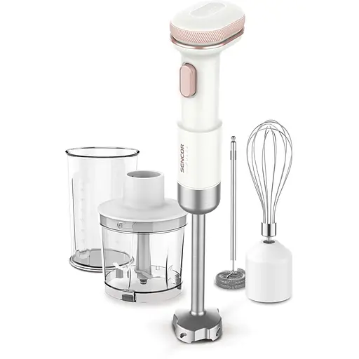 Sencor Блендер погружной Pulse, 180Вт, 4в1, чаша-700мл, беспроводной, USB-C, капучинатор, бело-розовый