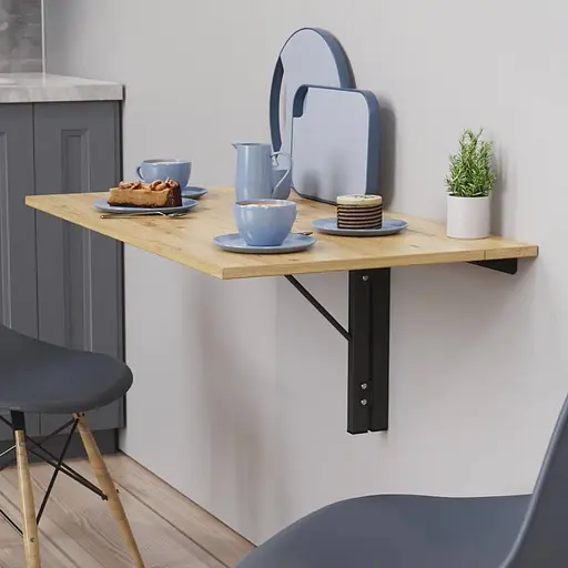 Обідній стіл-трансформер Ніка настінний Ferrum-decor 420x900x500 Чорний метал ДСП Дуб Артізан 16 мм (FRD-105169)