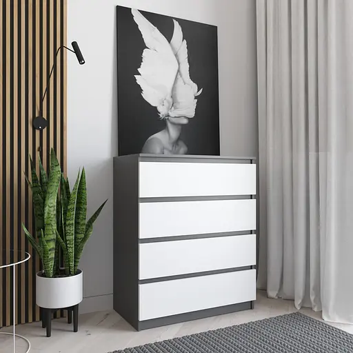 Комод Vays R-4 Антрацит-Белый фасад, на 4 ящика без ручек, ЛДСП 80×40×98 см - для дома, офиса, гостиной, спальни